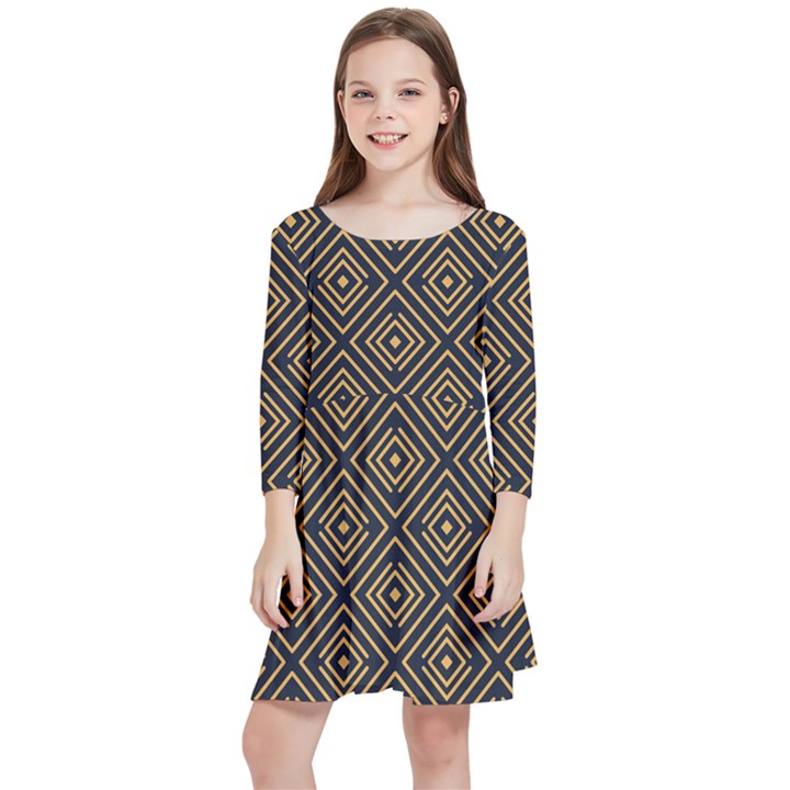 Art deco vector pattern Kids  Quarter Sleeve Skater Dress