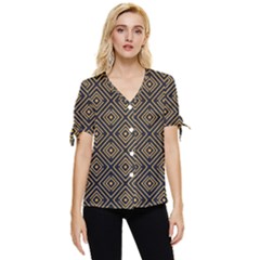 Art Deco Vector Pattern Bow Sleeve Button Up Top