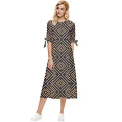 Art Deco Vector Pattern Bow Sleeve Chiffon Midi Dress