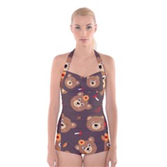 Bears-vector-free-seamless-pattern1 Boyleg Halter Swimsuit  by webstylecreations