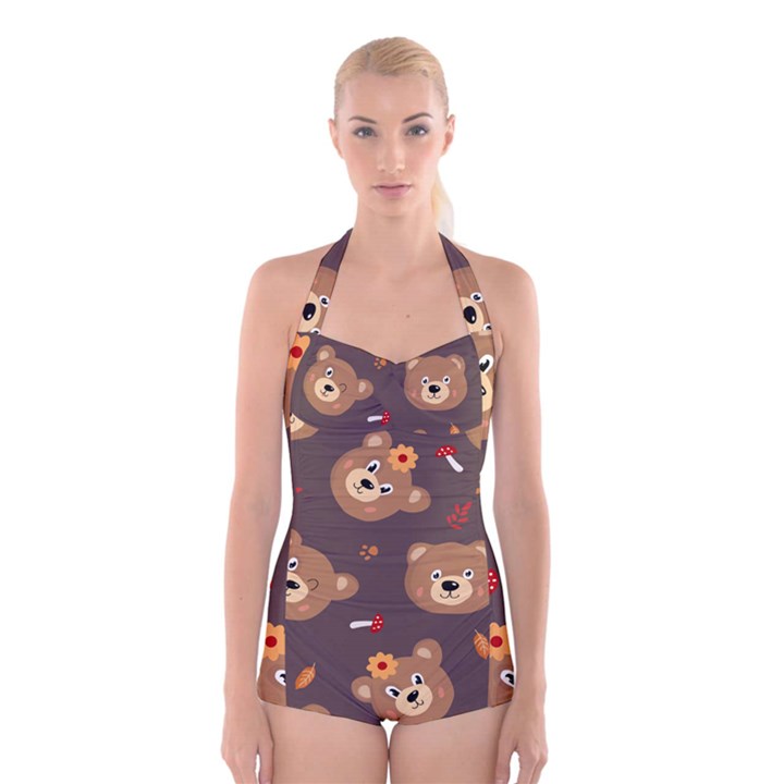 Bears-vector-free-seamless-pattern1 Boyleg Halter Swimsuit 