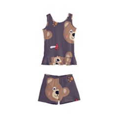 Bears-vector-free-seamless-pattern1 Kids  Boyleg Swimsuit