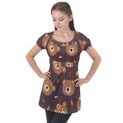 Bears-vector-free-seamless-pattern1 Puff Sleeve Tunic Top by webstylecreations