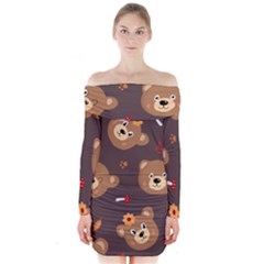 Bears-vector-free-seamless-pattern1 Long Sleeve Off Shoulder Dress by webstylecreations