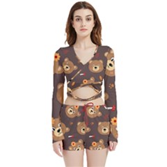 Bears-vector-free-seamless-pattern1 Velvet Wrap Crop Top And Shorts Set by webstylecreations