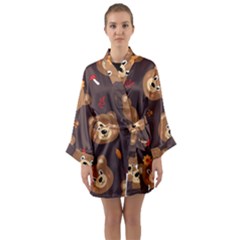 Bears-vector-free-seamless-pattern1 Long Sleeve Satin Kimono by webstylecreations