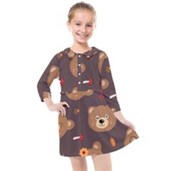 Bears-vector-free-seamless-pattern1 Kids  Quarter Sleeve Shirt Dress by webstylecreations