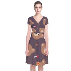 Bears-vector-free-seamless-pattern1 Short Sleeve Front Wrap Dress by webstylecreations