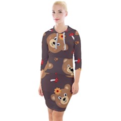 Bears-vector-free-seamless-pattern1 Quarter Sleeve Hood Bodycon Dress