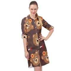 Bears-vector-free-seamless-pattern1 Long Sleeve Mini Shirt Dress by webstylecreations