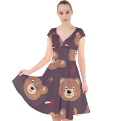 Bears-vector-free-seamless-pattern1 Cap Sleeve Front Wrap Midi Dress by webstylecreations