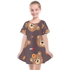 Bears-vector-free-seamless-pattern1 Kids  Smock Dress by webstylecreations