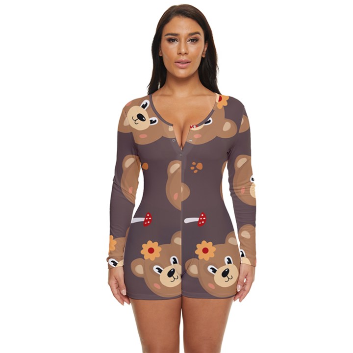 Bears-vector-free-seamless-pattern1 Long Sleeve Boyleg Swimsuit