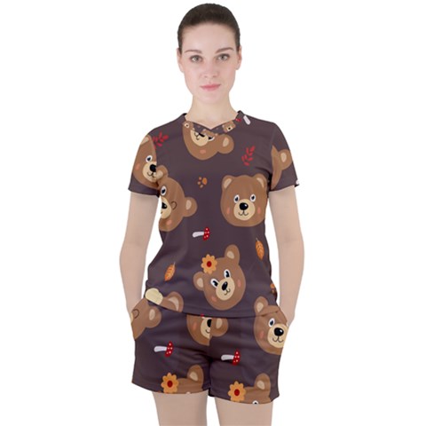 Bears-vector-free-seamless-pattern1 Women s Tee And Shorts Set by webstylecreations