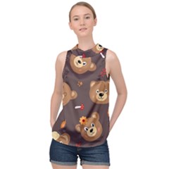 Bears-vector-free-seamless-pattern1 High Neck Satin Top by webstylecreations