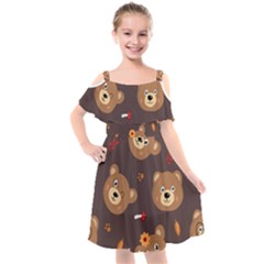 Bears-vector-free-seamless-pattern1 Kids  Cut Out Shoulders Chiffon Dress by webstylecreations