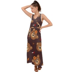 Bears-vector-free-seamless-pattern1 V-neck Chiffon Maxi Dress by webstylecreations