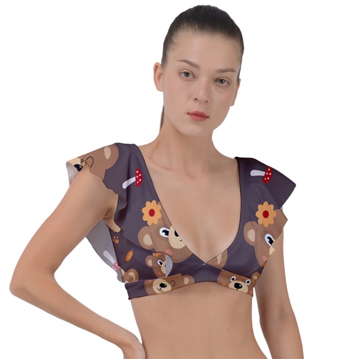 Bears-vector-free-seamless-pattern1 Plunge Frill Sleeve Bikini Top