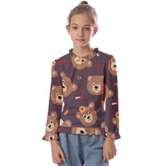 Bears-vector-free-seamless-pattern1 Kids  Frill Detail Tee