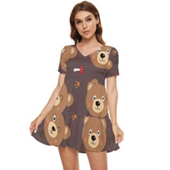 Bears-vector-free-seamless-pattern1 Tiered Short Sleeve Mini Dress by webstylecreations