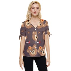 Bears-vector-free-seamless-pattern1 Bow Sleeve Button Up Top