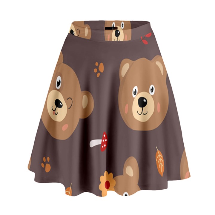 Bears-vector-free-seamless-pattern1 High Waist Skirt