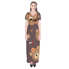 Bears-vector-free-seamless-pattern1 Short Sleeve Maxi Dress by webstylecreations