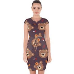 Bears-vector-free-seamless-pattern1 Capsleeve Drawstring Dress  by webstylecreations