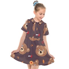 Bears-vector-free-seamless-pattern1 Kids  Short Sleeve Shirt Dress by webstylecreations