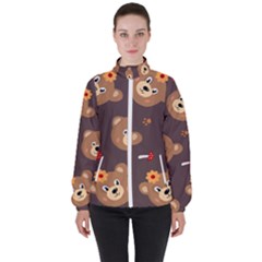 Bears-vector-free-seamless-pattern1 Women s High Neck Windbreaker by webstylecreations