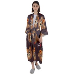 Bears-vector-free-seamless-pattern1 Maxi Satin Kimono by webstylecreations