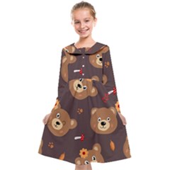 Bears-vector-free-seamless-pattern1 Kids  Midi Sailor Dress by webstylecreations