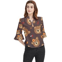 Bears-vector-free-seamless-pattern1 Loose Horn Sleeve Chiffon Blouse