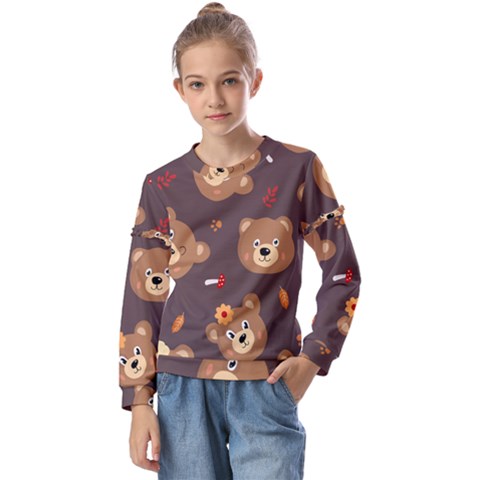 Bears-vector-free-seamless-pattern1 Kids  Long Sleeve Tee With Frill  by webstylecreations