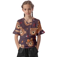 Bears-vector-free-seamless-pattern1 Kids  V-neck Horn Sleeve Blouse