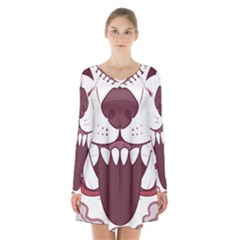 Kitsune Mask Long Sleeve Velvet V-neck Dress by mindnmint