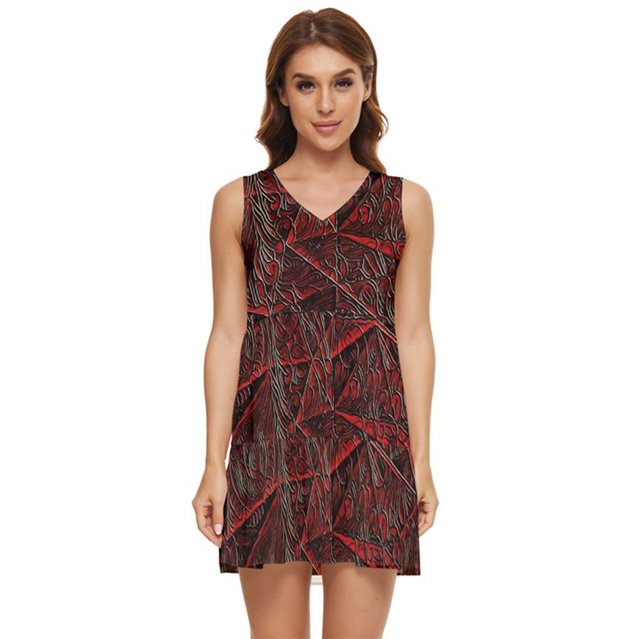 Henna And Geometry Tiered Sleeveless Mini Dress