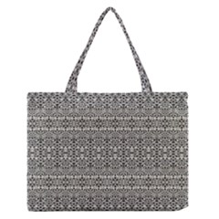 Abstract Silver Ornate Decorative Pattern Zipper Medium Tote Bag