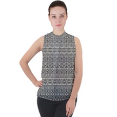 Abstract Silver Ornate Decorative Pattern Mock Neck Chiffon Sleeveless Top by dflcprintsclothing