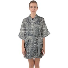 Abstract Silver Ornate Decorative Pattern Half Sleeve Satin Kimono 