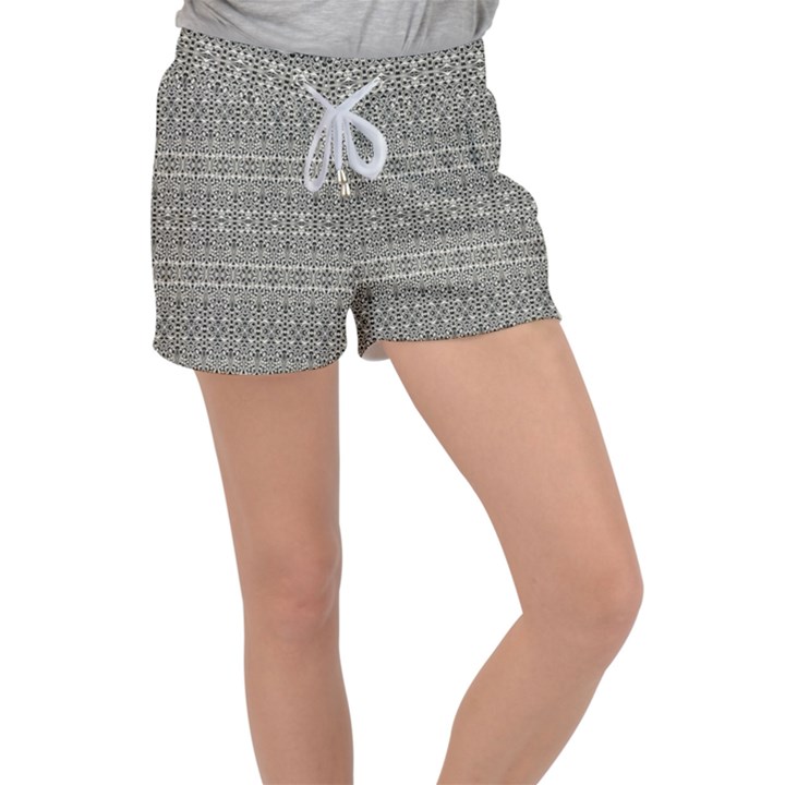 Abstract Silver Ornate Decorative Pattern Velour Lounge Shorts