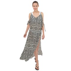 Abstract Silver Ornate Decorative Pattern Maxi Chiffon Cover Up Dress