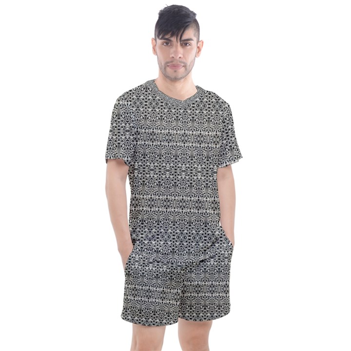 Abstract Silver Ornate Decorative Pattern Men s Mesh Tee and Shorts Set