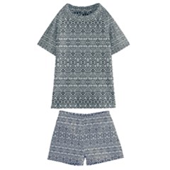 Abstract Silver Ornate Decorative Pattern Kids  Swim Tee And Shorts Set by dflcprintsclothing