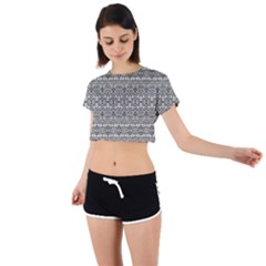 Abstract Silver Ornate Decorative Pattern Tie Back Short Sleeve Crop Tee by dflcprintsclothing