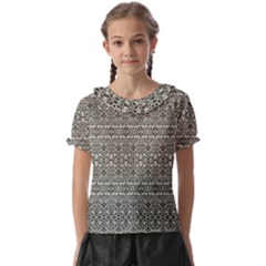 Abstract Silver Ornate Decorative Pattern Kids  Frill Chiffon Blouse by dflcprintsclothing