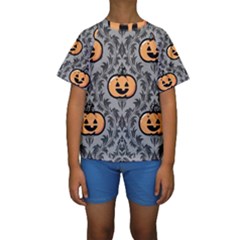 Pumpkin Pattern Kids  Short Sleeve Swimwear by NerdySparkleGoth