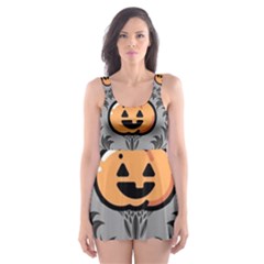 Pumpkin Pattern Skater Dress Swimsuit by NerdySparkleGoth