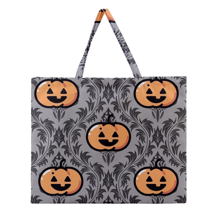 Pumpkin Pattern Zipper Large Tote Bag