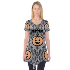 Pumpkin Pattern Short Sleeve Tunic  by NerdySparkleGoth